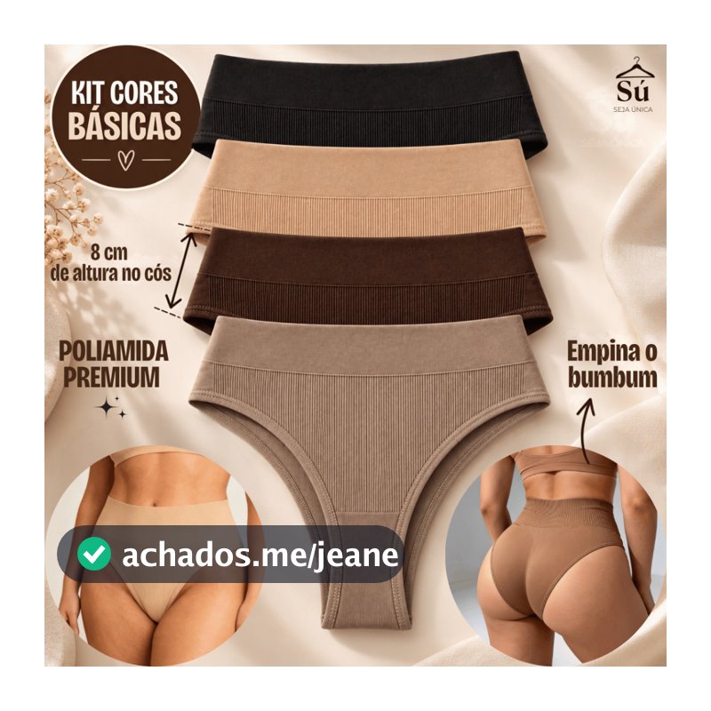 Kit até 7 Calcinhas Femininas Poliamida Premium Cós Alto Duplo Modeladora Conforto Total