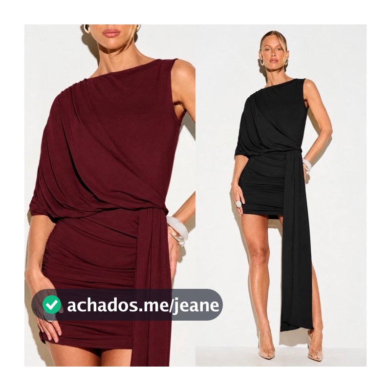 Vestido Suplex Feminio Morcego Lateral Ombro Caido Com Calda Elegante Festa