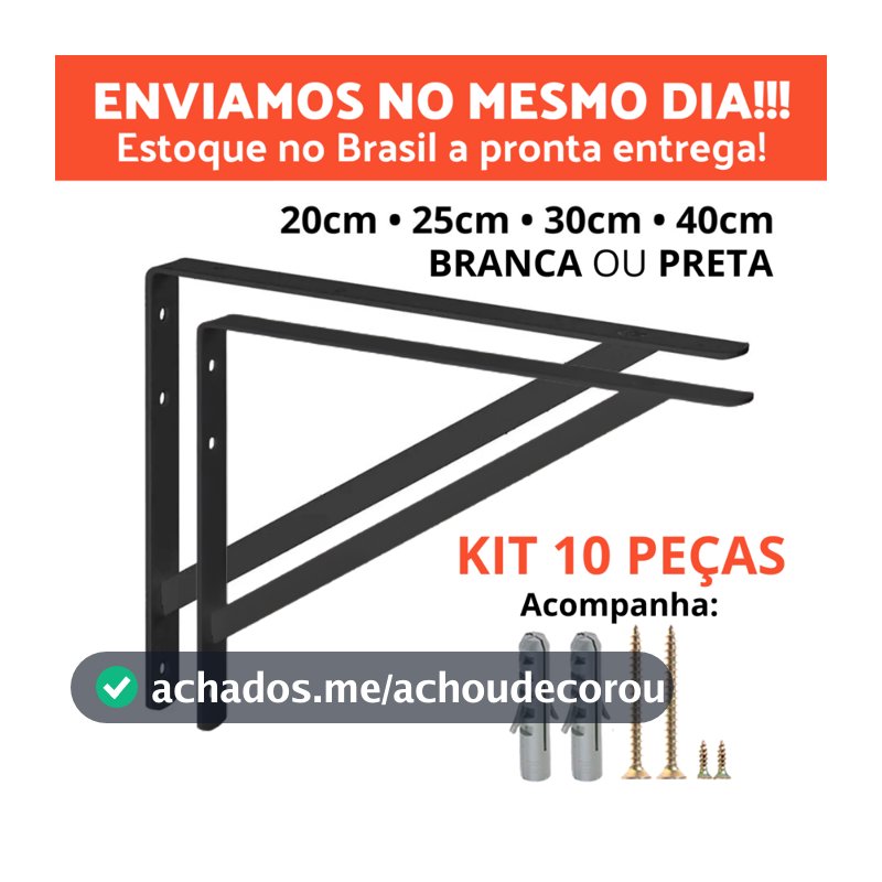 Kit Mãos Francesas 20cm 25cm 30cm 40cm Suporte De Prateleira Tampo De Mesa E Bancada + Kit de Parafusos