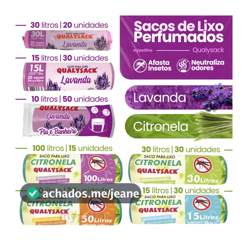 Saco de Lixo Aroma Lavanda e Citronela 10, 15, 30, 50 e 100 Litros - Qualysack