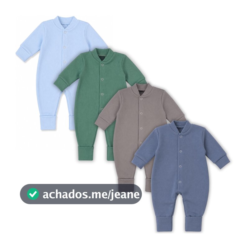 Kit 4 Peças Macacão Bebe Macio Canelado Liso Vira Pé Menino