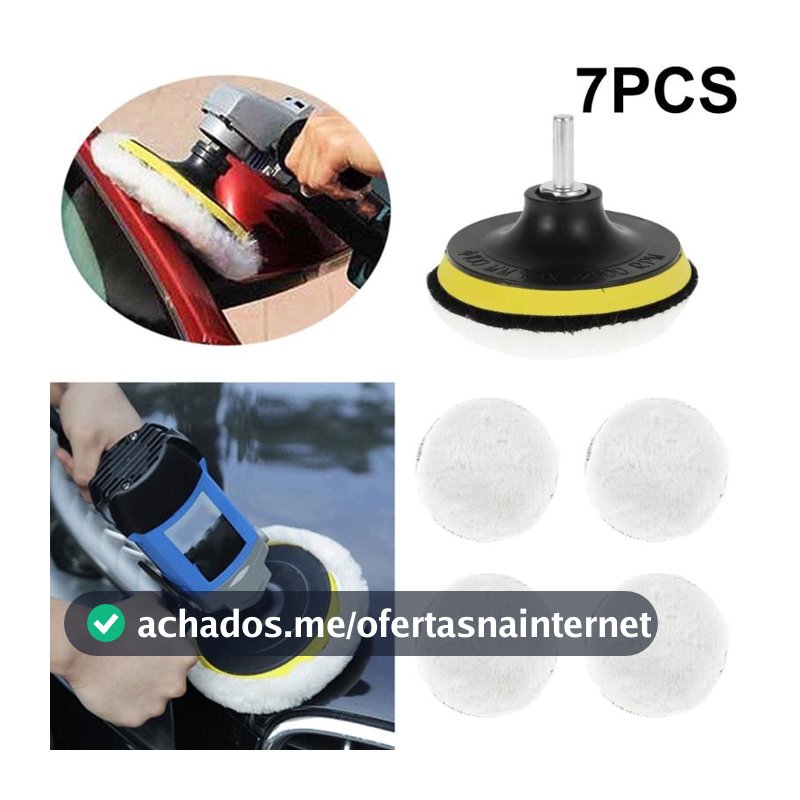 7 Peças Kit Boina Polimento Automotivo Espuma e Lã 3 Polegadas para Furadeira e Parafusadeira
