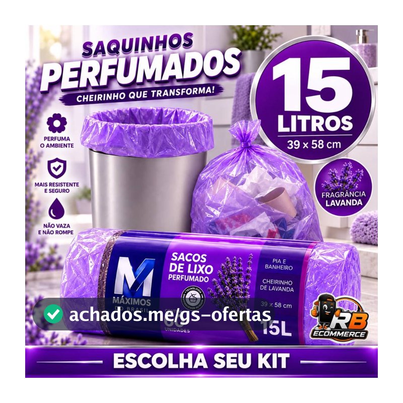 Saco de Lixo Lavanda 15 Litros Perfumado Cheiroso Resistente Anti Inseto Anti Odor