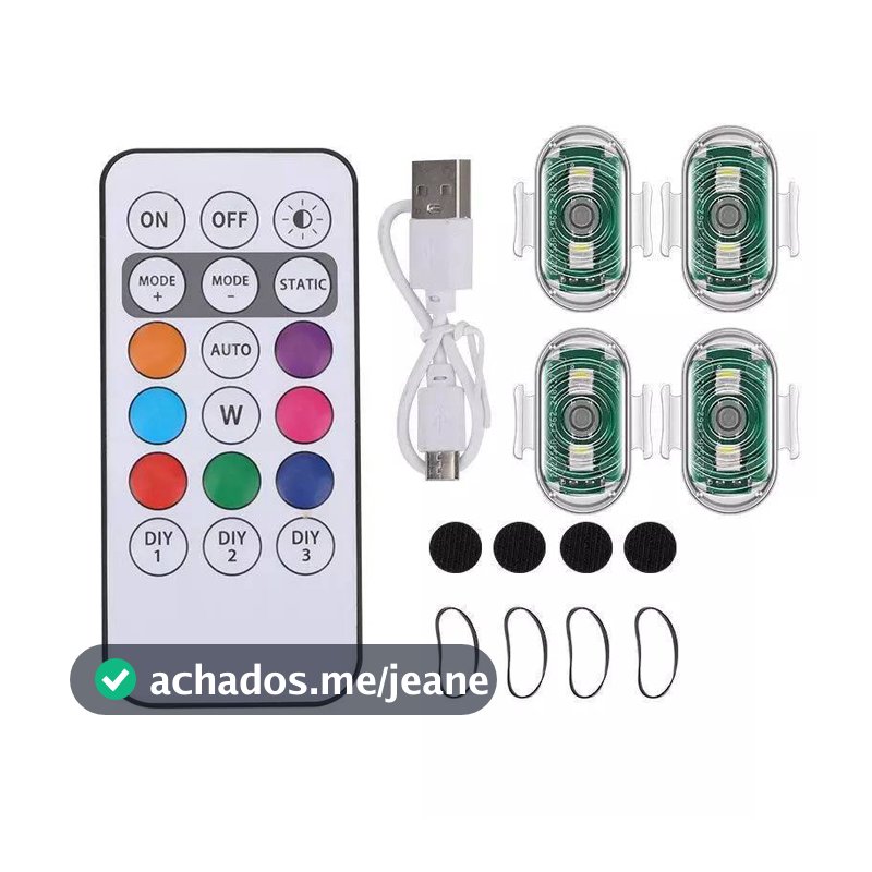 4 PCS RGB LED Luzes Estroboscópicas Com Controle Remoto Sem Fio Para Motocicleta , Sinal De Carro , Drone , 8 Cores