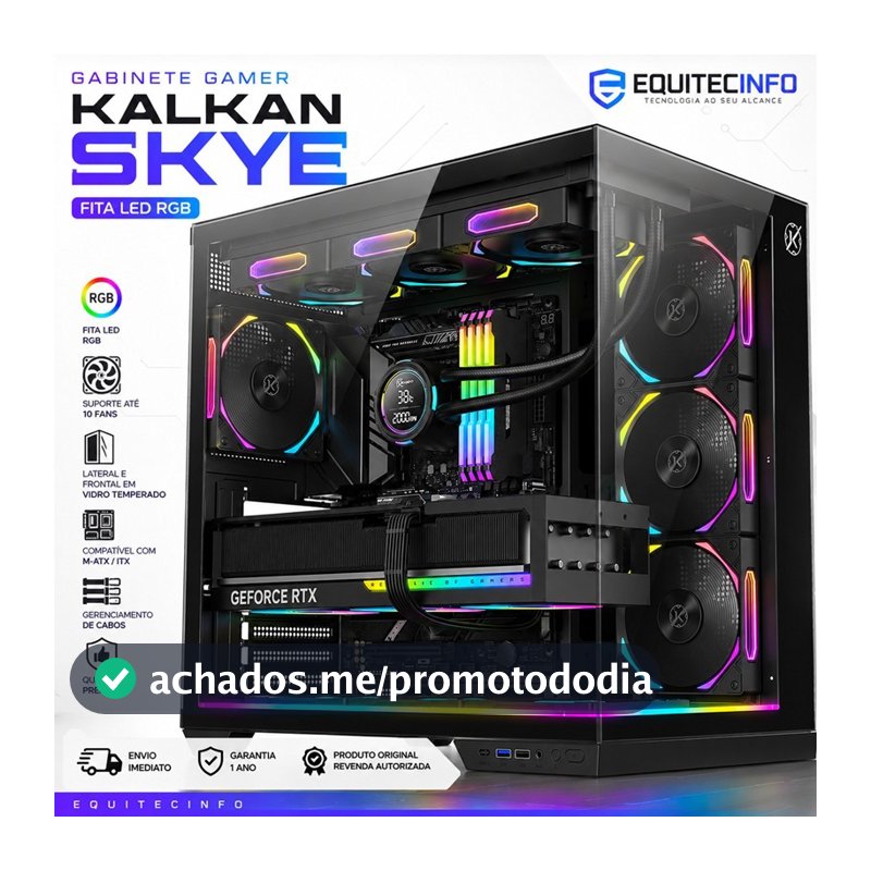 Gabinete Gamer Kalkan Skye RGB Aquário ATX Vidro Temperado Dual Chamber Water Cooler 360mm USB 3.0 Preto KLK00042