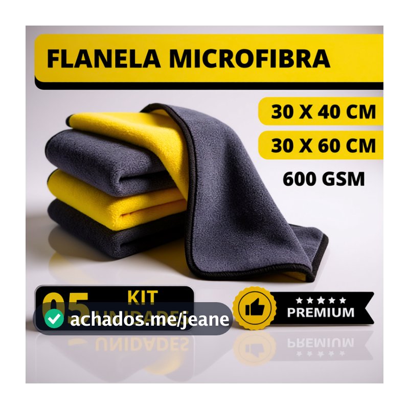 Kit 05 Pano Flanela Microfibra Automotiva 600GSM Premium Para Lavagem polimento de Carro