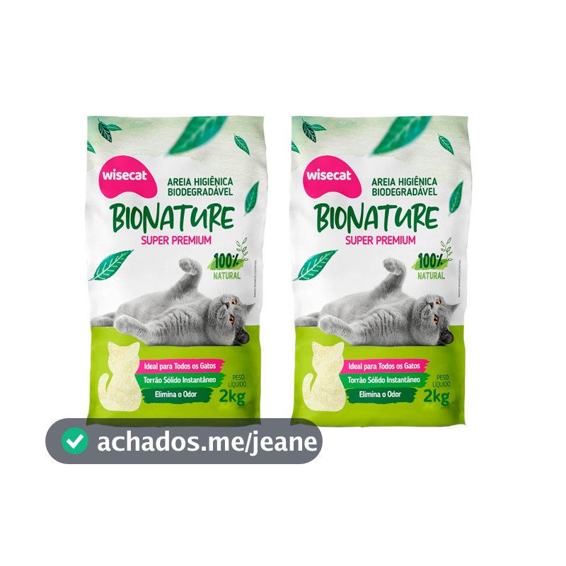 Kit 2 Areia Biodegradável para Gatos Bionature Wisecat 2 KG