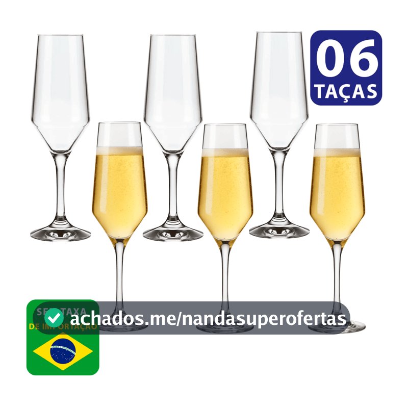 Kit 6 Taças Champanhe Cristal Espumante Vidro Cristalino 186ml Buffet Eventos e Casamentos Champagne