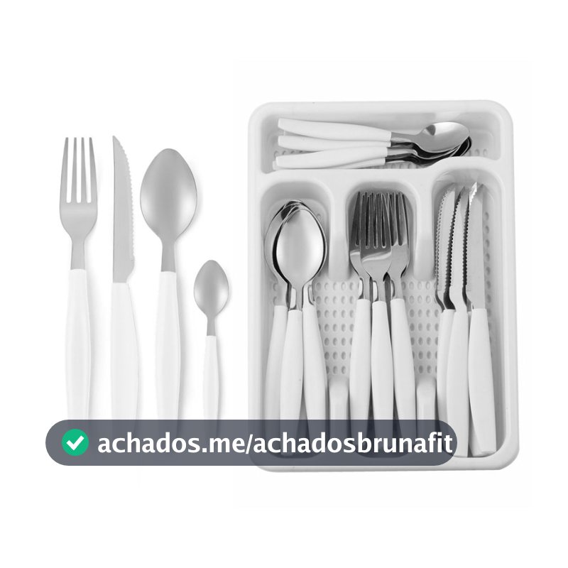 Conjunto 25 Peças Talheres Inox Cabo Plástico Cesto Tamanho P Cozinha