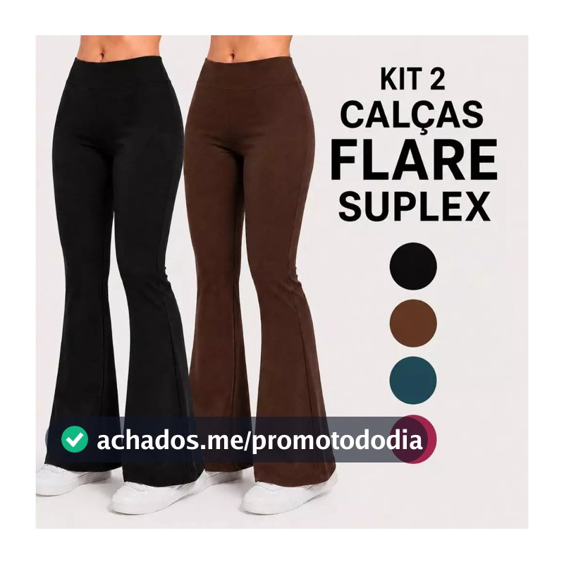 Kit 2 Calças Legging Flare Leg Bailarina Feminina Suplex Cintura Alta Sem Transparência Cós alto Calça Boca de Sino