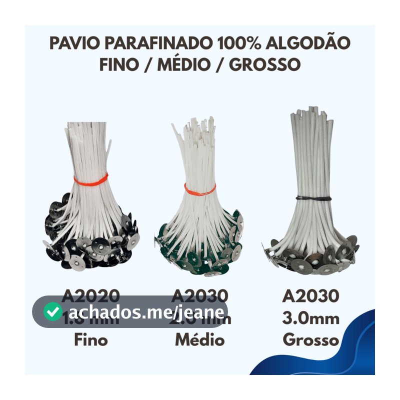 Pavio Parafinado p/ Velas Artesanais A2020/A2030/B2040 (escolha nas variações) - 10 unid