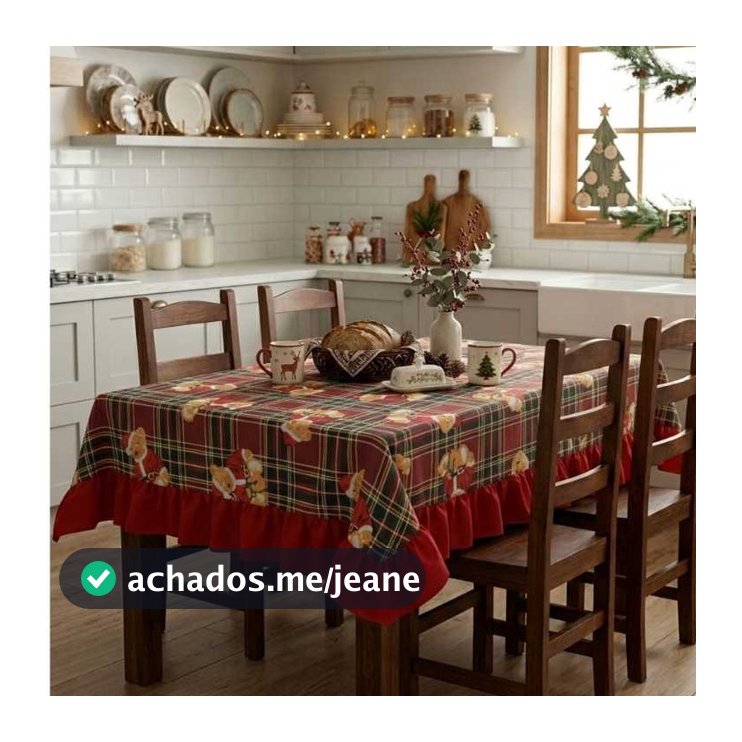 Toalha de Mesa Farm Natalina Com Babado Toalha Natal 4 6 8 10 Cadeiras