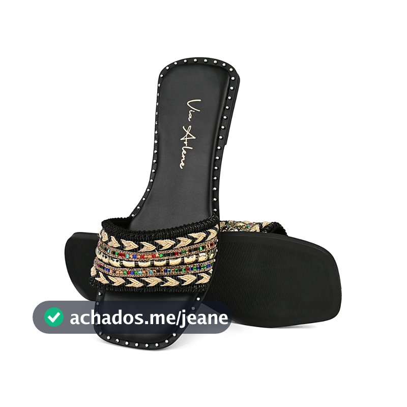 Sandália Rasteira Feminina Juta com Strass | Flat Confortável | Design Moderno Premium Verão 2026