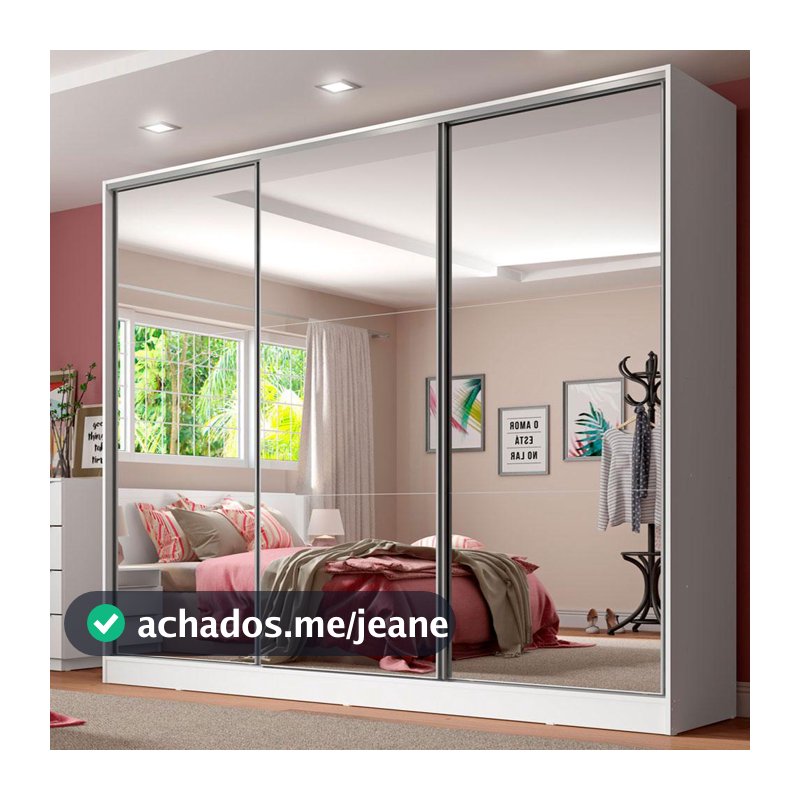 Guarda Roupa Casal 100% MDF com Espelho 3 Portas de Correr Madesa Royale