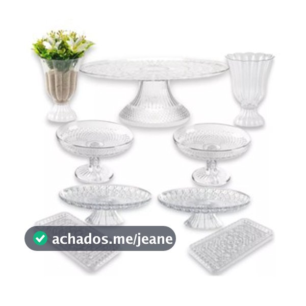 Kit Lap Festa - 1 Boleira 30cm + 2 Vaso Slim + 2 Boleira Lapidada + 2 Doceira Luxo Com Base  + 2 Bandeja Retangular Novo