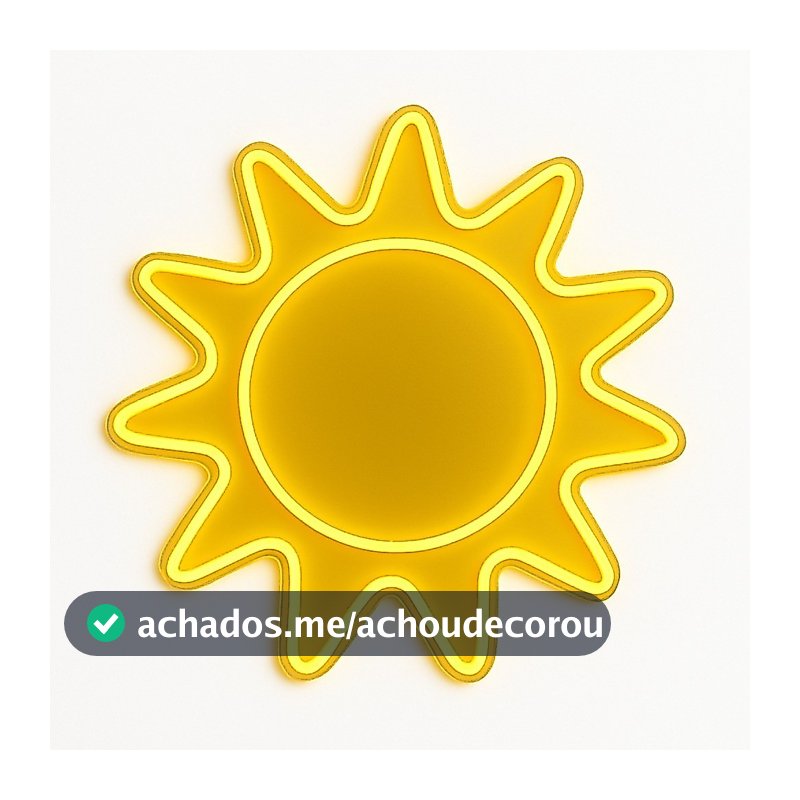 Painel Neon Sol De Madeira Com Iluminação Led Decorativa Sol De Mdf Com Luz Led Decorativa Amarelo.
