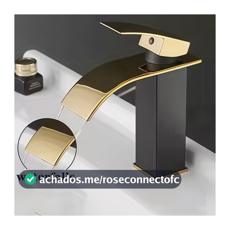 Torneira Banheiro Monocomando Aço Inox 304 Luxo Lavatório Preta e Dourado Bica Alta / Baixa Yesop