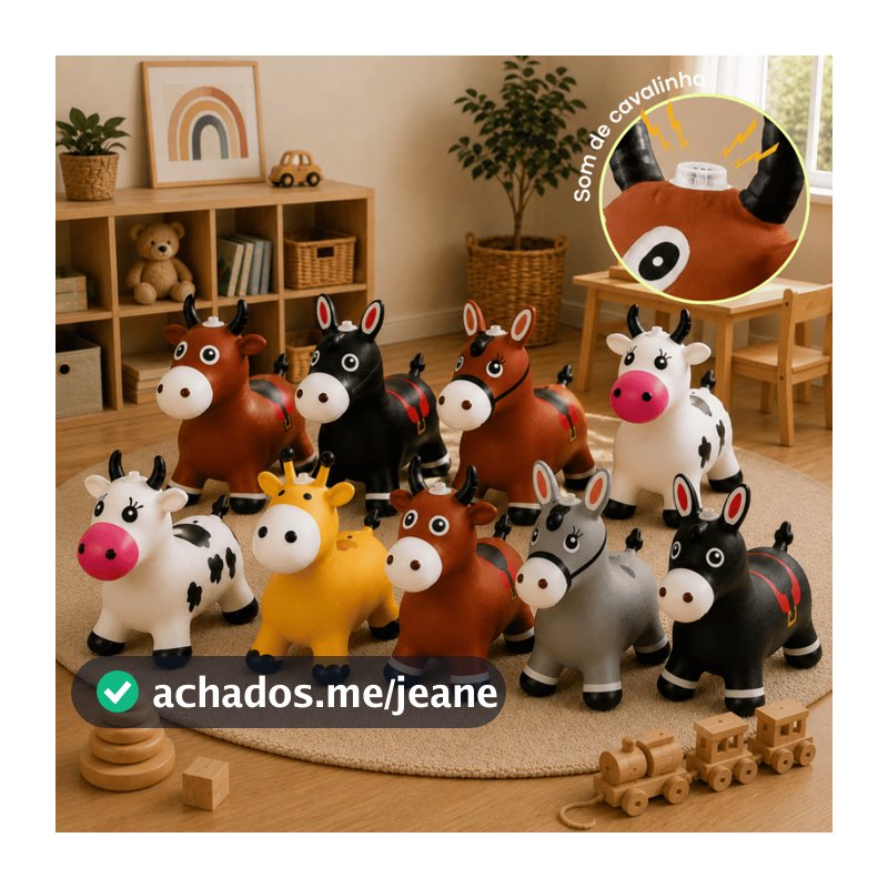 Upa Upa Infantil Pocotó Pula Pula Inflável Luz e Som Brinquedo Vaquinha Girafa Burrinho