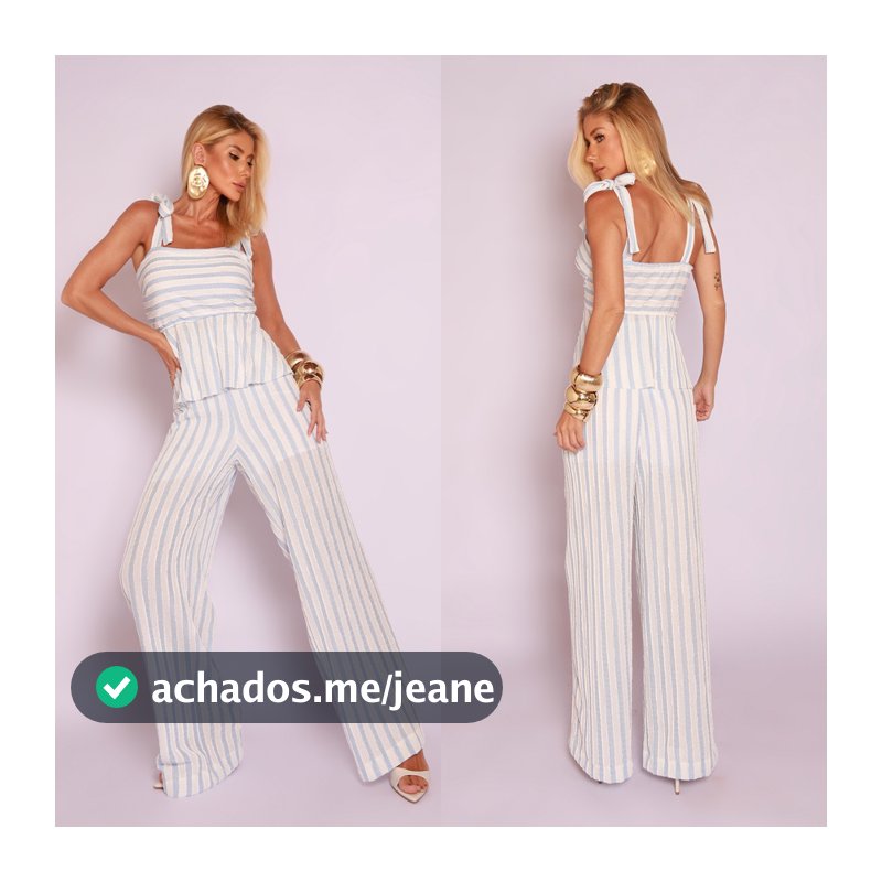 Conjunto Feminino Peplum Listrado com Calça Pantalona Tamanho Único Tendencia blogueira