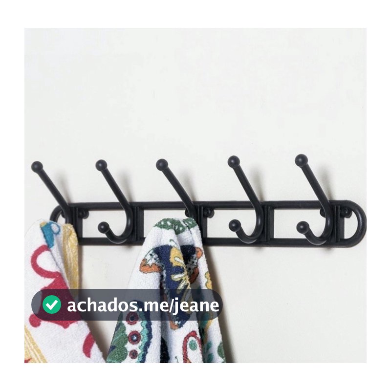 Cabideiro de Parede PRETou BRANCO com 5 ganchos, cabide para toalha, roupas, multiuso, gancho de parede.