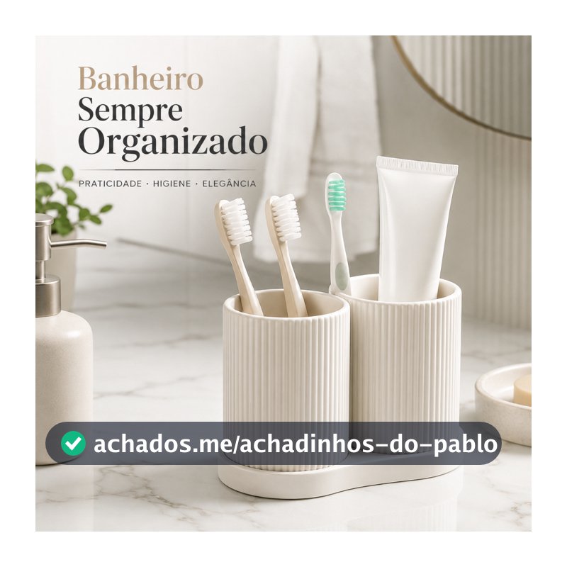 Kit Porta Escova de Dente Canelado Organizador Banheiro Porta Pasta Bandeja Bancada Minimalista