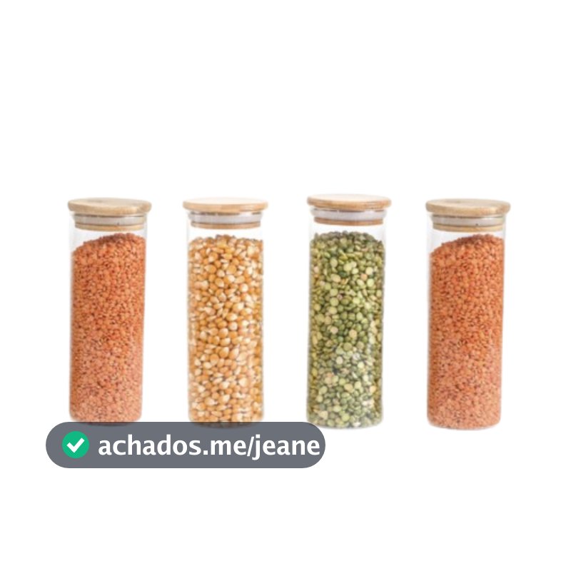 Kit 4 Potes De Vidro Mantimentos 550ml Com Tampa De Bambu