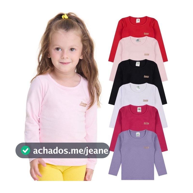 Kit 5 Blusas Manga Longa Infantil Bebê Menina Algodão Lisa