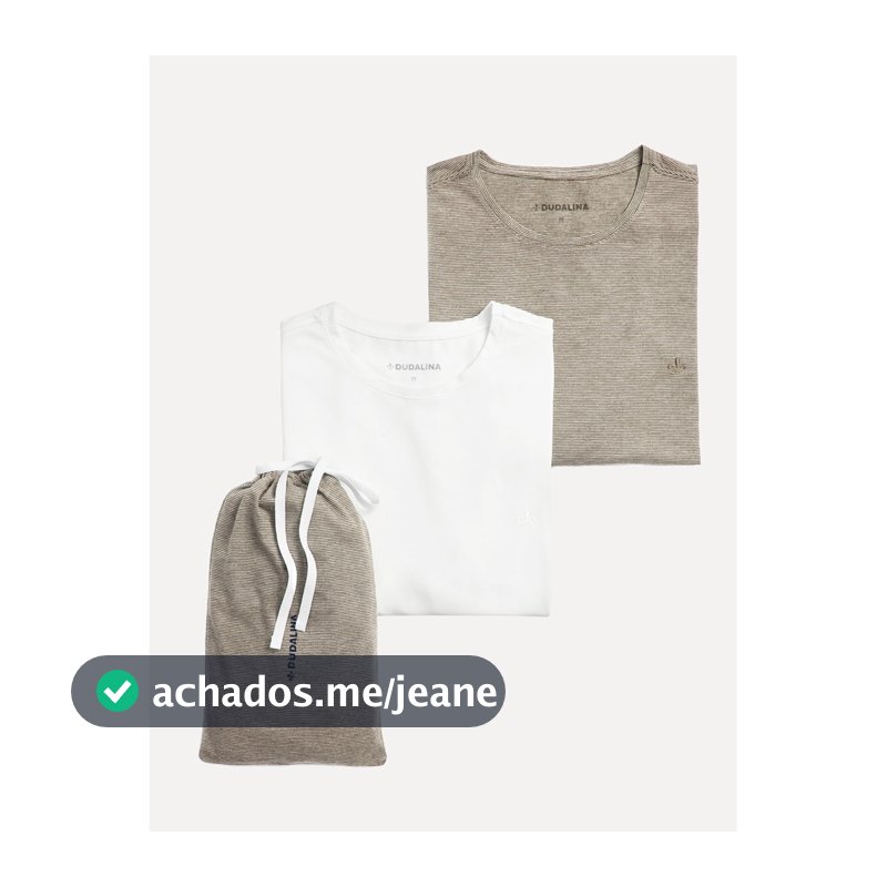 Kit Camisetas Dudalina Original Malha Cáqui Escuro Listrado e Branco