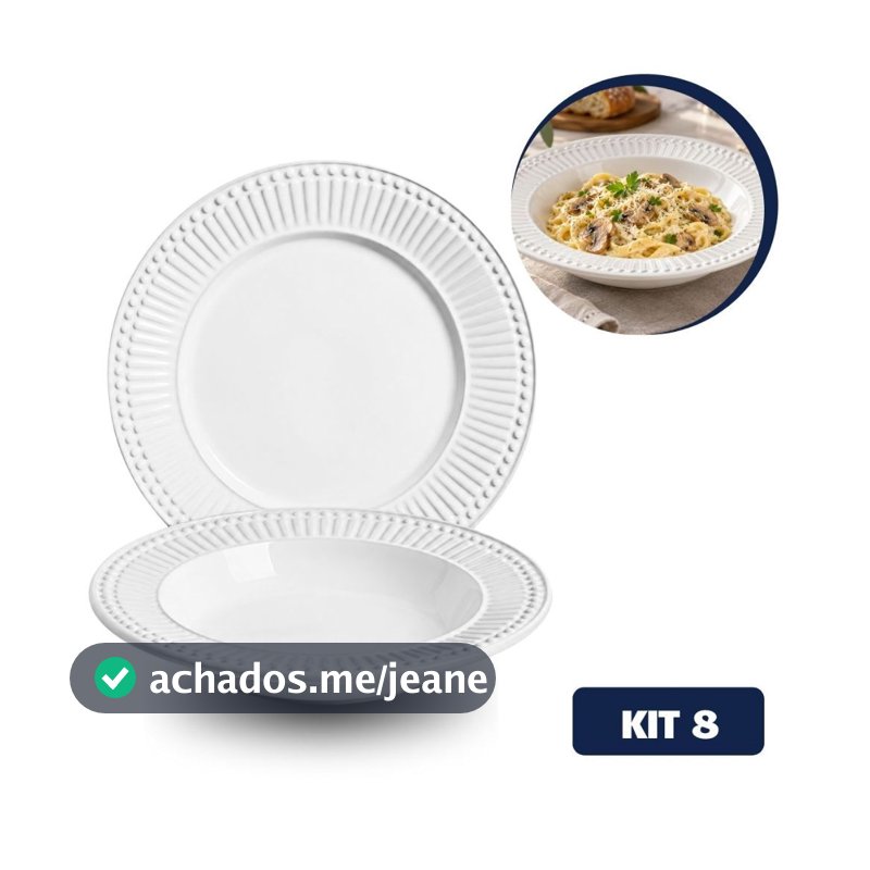 Conjunto Prato Fundo Roma Branco 8 Peças 2ª Linha Porto Brasil