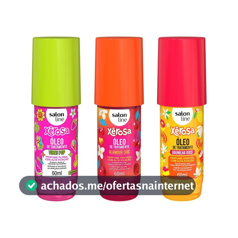 Kit com 3 Óleos de Tratamento Xêrosa Baunilha Doce, Glamour Chic e Vibes Pop