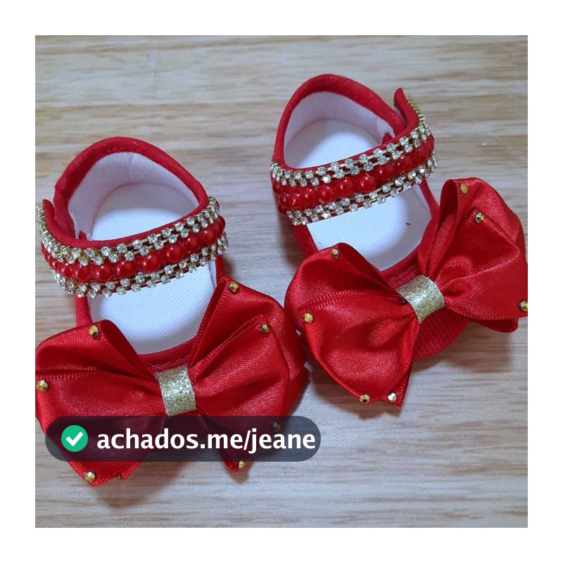 Sapatinho Vermelho para Bebê Sapatilha em Pérolas infantil Dourado Recém Nascido Sapato Menina
