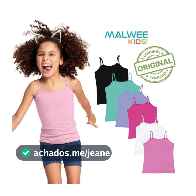 BLUSINHA REGATA ALÇA FINA INFANTIL MENINA ALCINHA ALGODÃO MALWEE KIDS