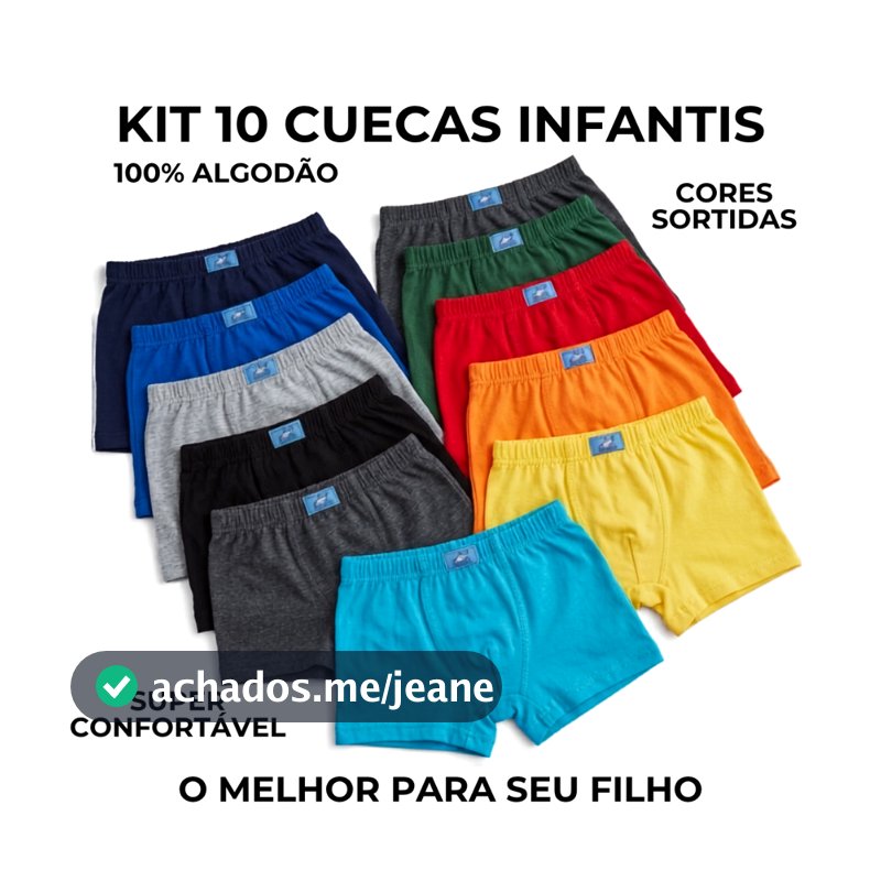 Cueca Boxer Infantil 100% Algodão com Forro Macio Confortável Respirável Kit 10-05 Coecas Box