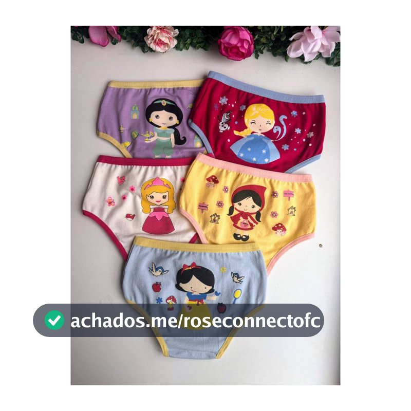 Kit Calcinhas Infantil Princesas Com Estampas Desenhos 5 Calcinha Estampada Algodão Com Forro Infantis Menina