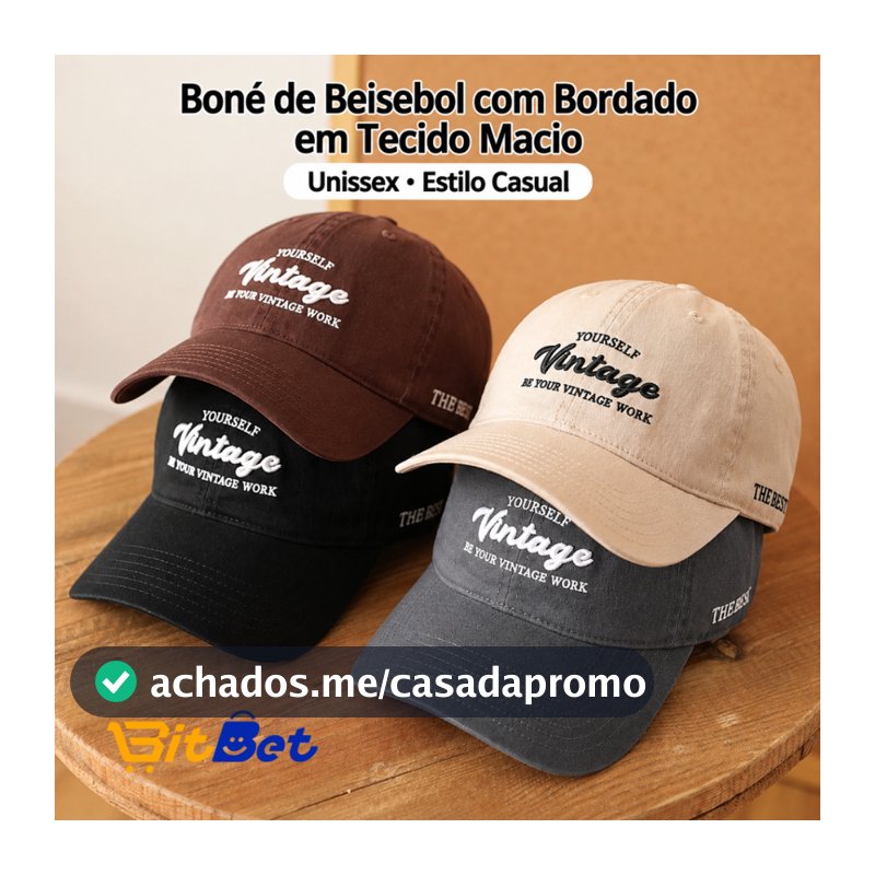 Boné Vintage Bordado 3D Letras Ajustável Unissex Estilo Urbano Confortável BN-13