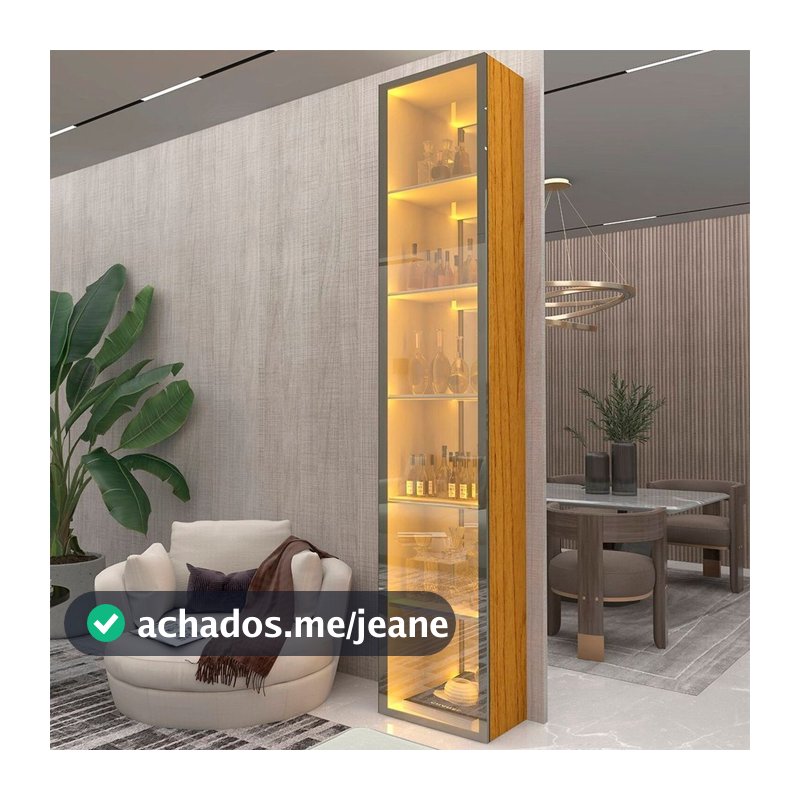 Cristaleira 1 Porta Reflecta com Fita Led com Espelho Luminare 100% Mdf Naturale