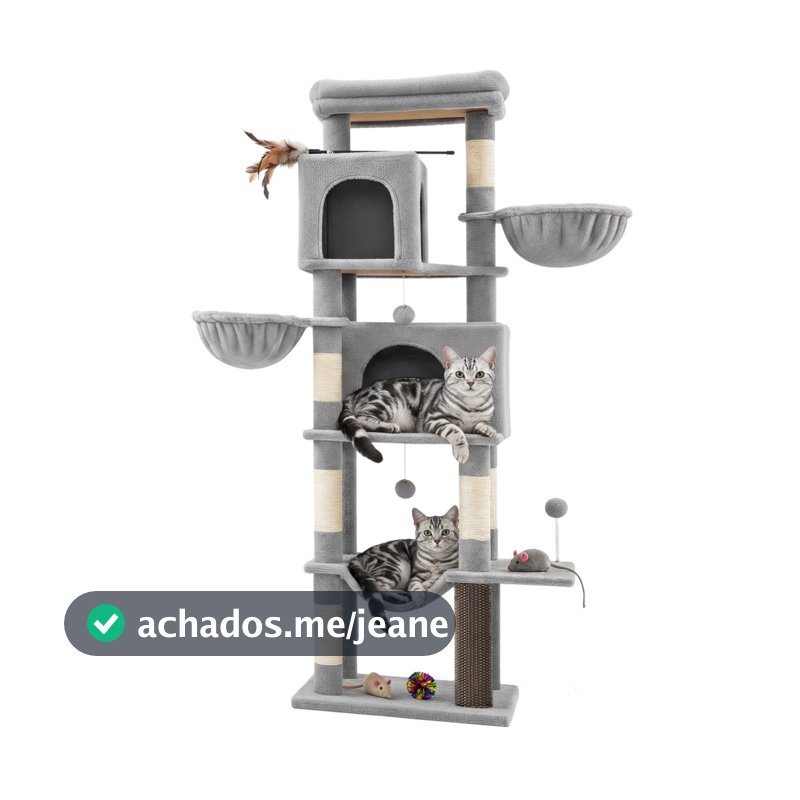SONGMICS Arranhador para Gatos Grande, Torre de Gato com 2 Cestos, 2 Tocas, Poste de Arranhar, para Gatos de Interior, C