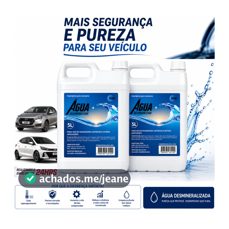 Kit Duas Aguas 10l Desmineralizada 100% Pura Automotiva Motor Limpeza