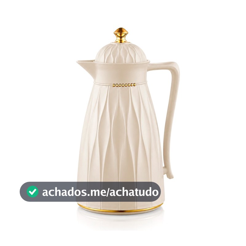 Garrafa Térmica Bege Dourada Para Chá Água Suco Bebidas Quentes Frias Cantinho Do Café