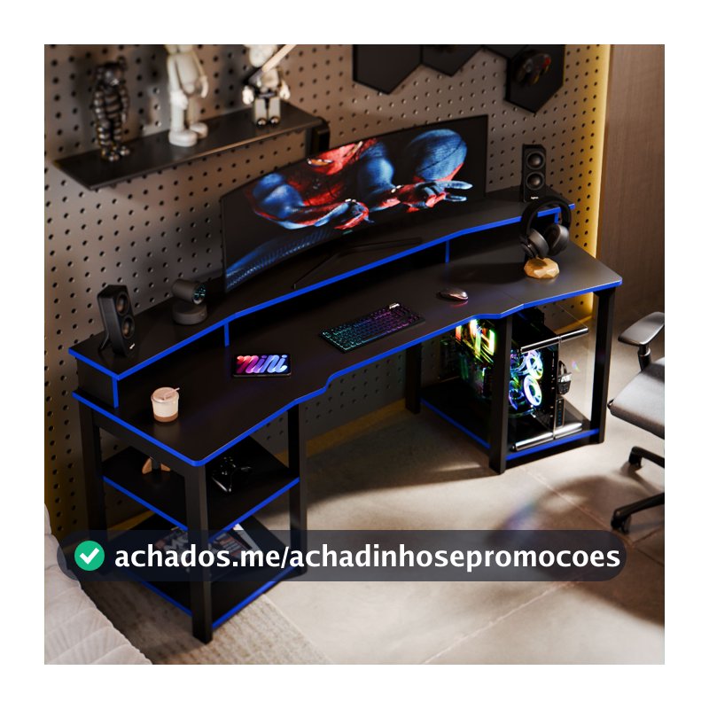 Mesa Gamer Escrivaninha Oslo Para Setup Gamer Com Prateleiras E Suporte Para Monitor Design Moderno