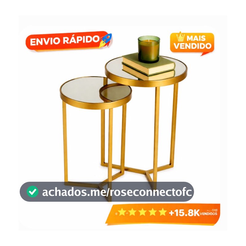 Conjunto de Mesa Lateral com Espelhos para Decoração Luxo