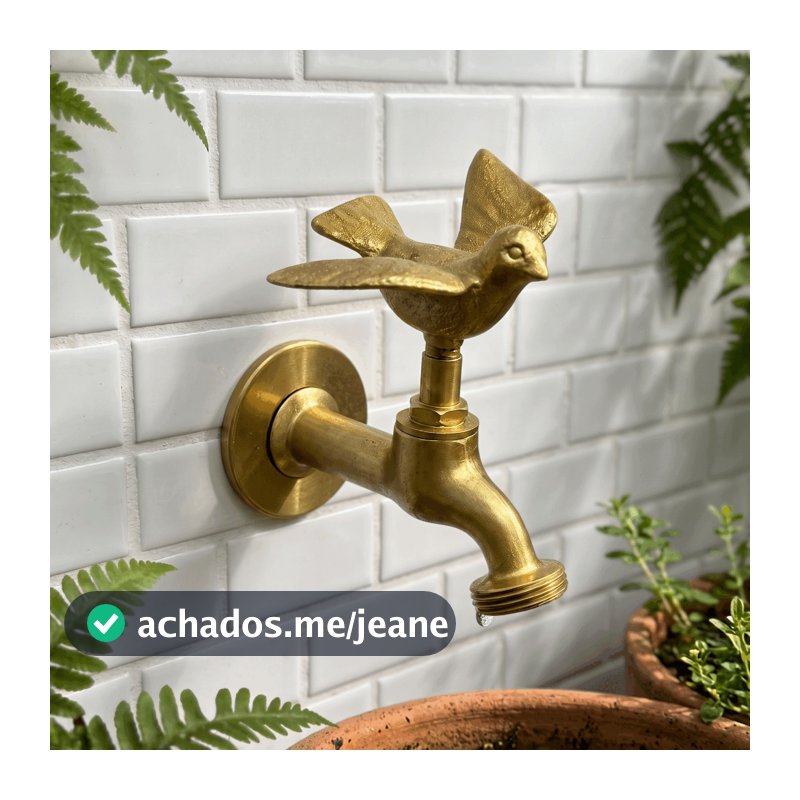 Torneira Passarinho Asas Abertas Para Jardim Em Latão Dourado Decorativa Colonial Vintage Casa De Campo