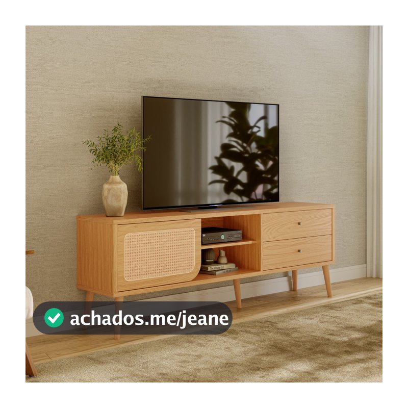 Rack Tela 180cm com Porta de Correr e 2 Gavetas Carvalho Rosé - Dalla Costa