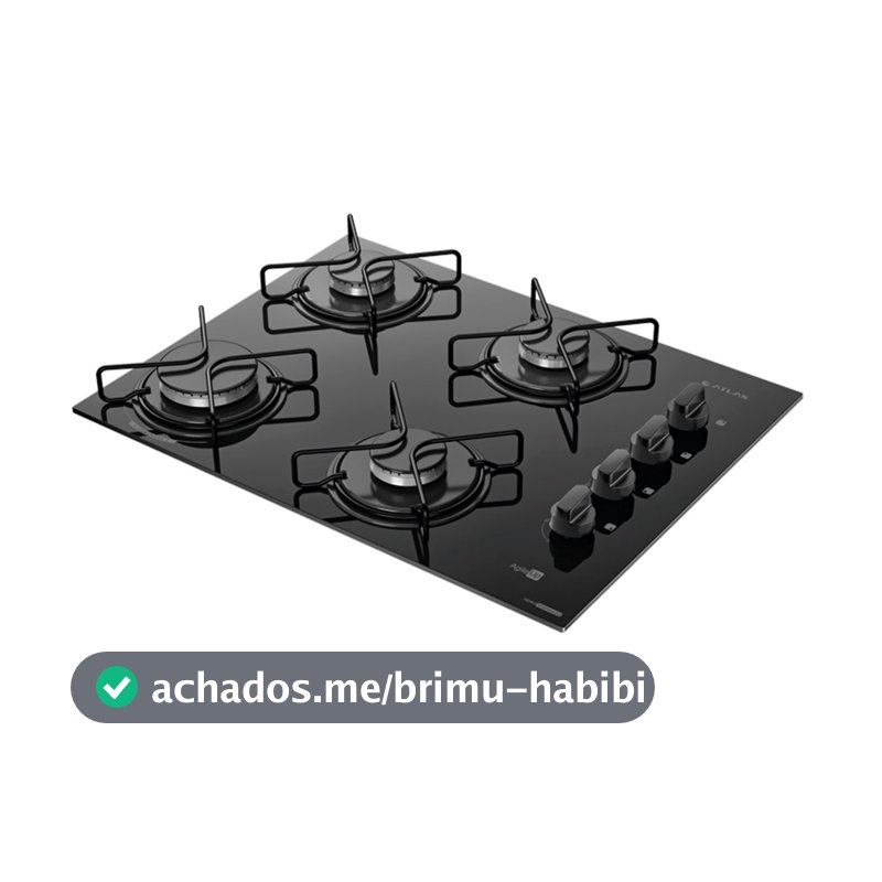 Cooktop 4 Bocas a Gás Atlas Agile Up com Mesa de Vidro e Queimador Mega Chama Preto Bivolt