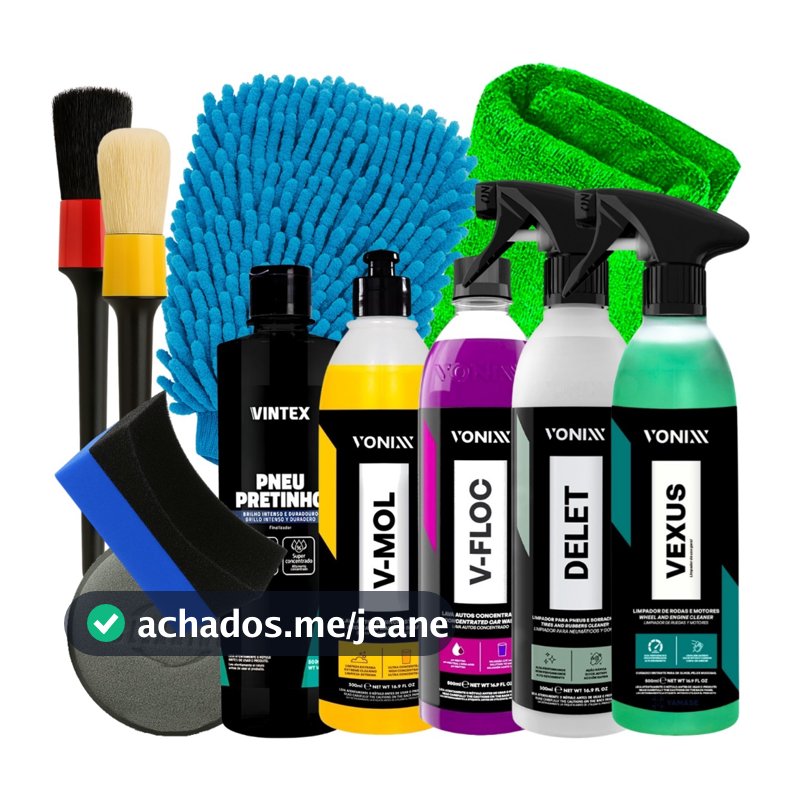 Kit Completo Vonixx Lavagem Limpeza de Motor Rodas Vexus V-Floc Delet V-Mol Pretinho e Acessórios