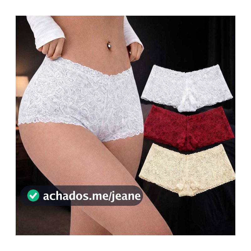 Calcinha Feminina de Renda Caleçon Sensual 10 Peças com forro Shortinho calesson Tanga fio dental