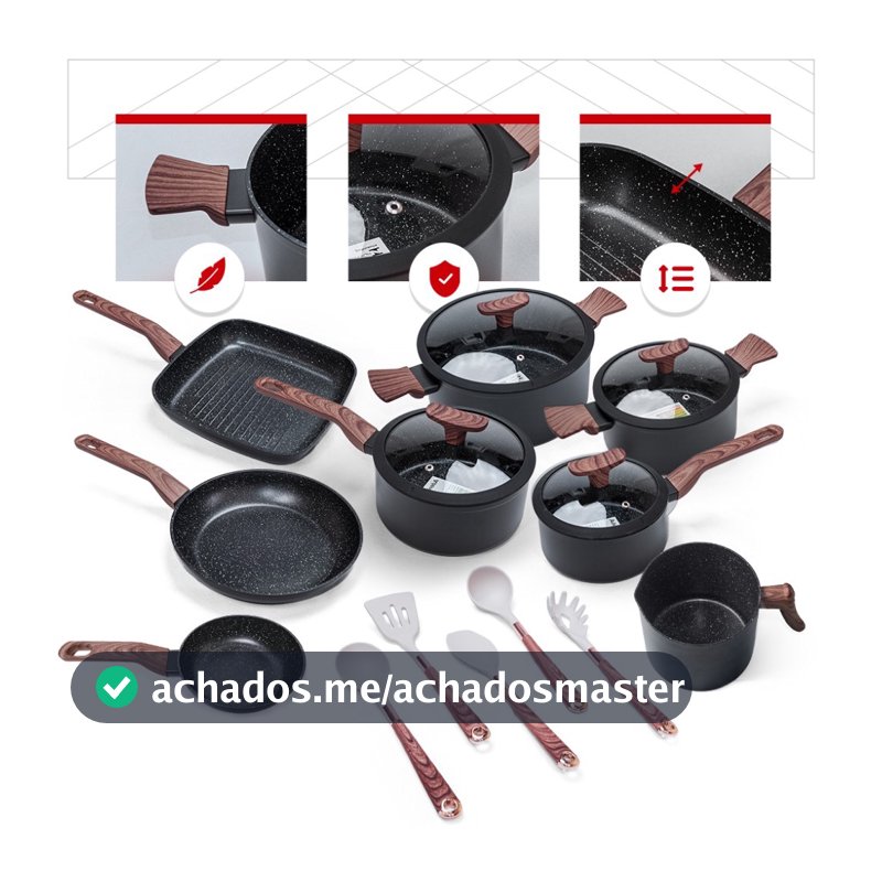 Jogo de Panelas Premium com Revestimento em Mármore Antiaderente 13 Peças Preto Yikasa