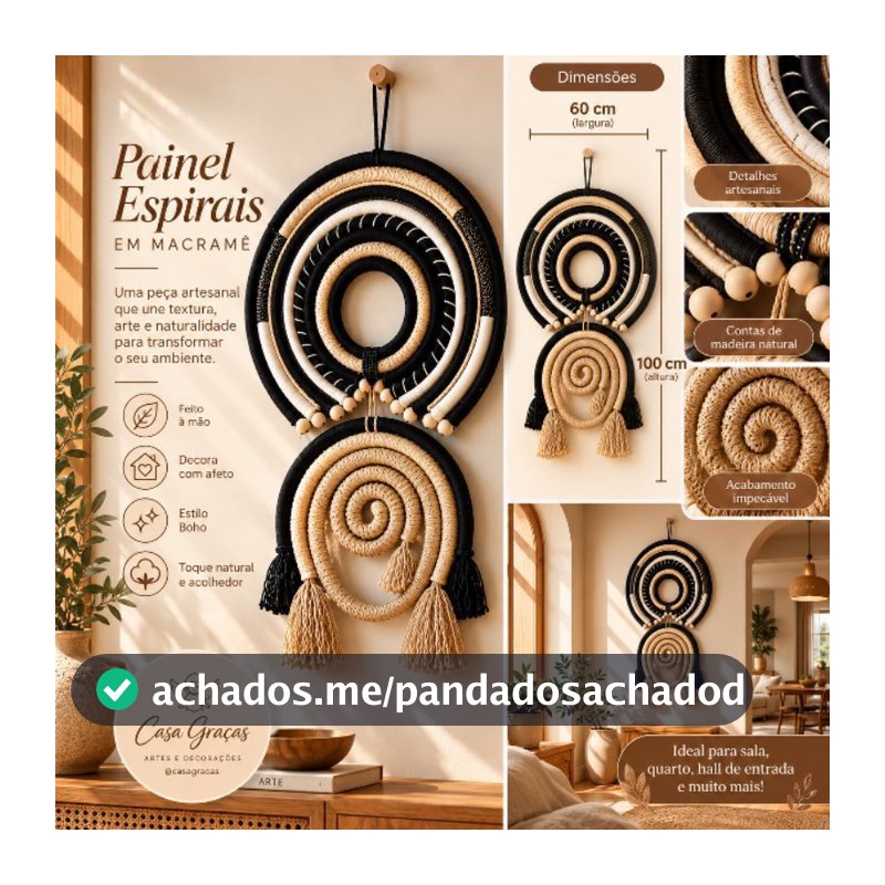 ✨ Painel Espirais em Macramê, colar de parede, decoração boho chic