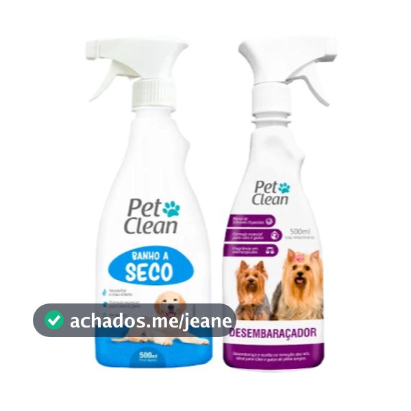Kit Banho a Seco Liquido Spray + Desembaraçador Pelos Longos Para Cachorro e Gatos Pet Clean