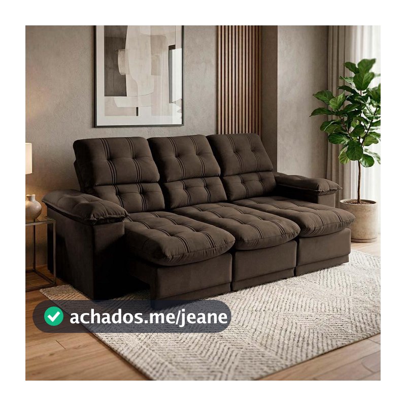 Sofá Retrátil Reclinável Atenas 2,30m Suede Velut Marrom c/ Molas no Assento - King House